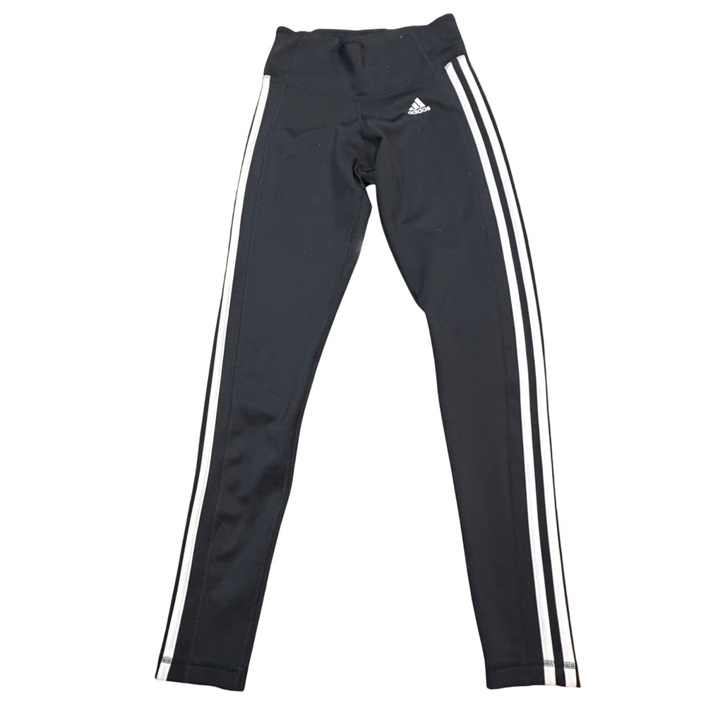 Adidas Womens Climalite‎ 3-Stripe Leggings Black White High Rise Small